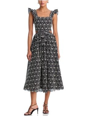AQUA EMBRIODERED MIDI DRESS